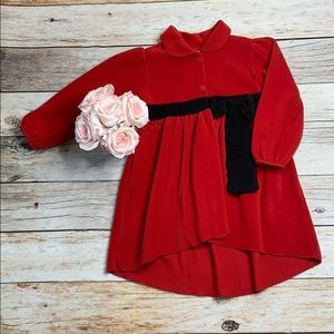 Girls red fleece hi low hem button jacket